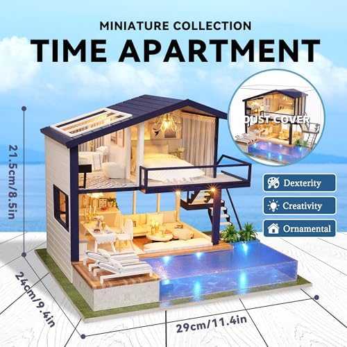 Flever Dollhouse Miniature DIY House Kit Manual Creative with Furniture for Romantic Artwork Gift (Perfect Time Apartment) - Image 2