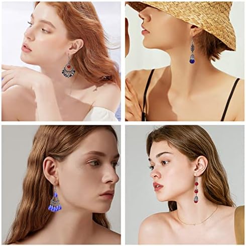 SUNNYCLUE 1 Box DIY Make 10 Pairs Chandelier Bohemian Earring Making Kit Including Flower Tibetan Style Caps Link Connector Charms Glass Beads for Adults Women DIY Earring Jewellery Making - Image 6