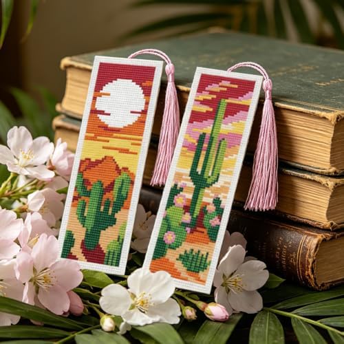 ACRNIGHEET 6PCS Cross Stitch Bookmark Kit for Beginner Stamped Cross Stitch Kits for Adults Cactus DIY Tassel Embroidery Bookmark Kits Needlepoint Kit with Instructions Craft Gift 8.5''x3'' 11CT - Image 6