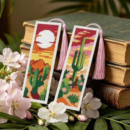 ACRNIGHEET 6PCS Cross Stitch Bookmark Kit for Beginner Stamped Cross Stitch Kits for Adults Cactus DIY Tassel Embroidery Bookmark Kits Needlepoint Kit with Instructions Craft Gift 8.5''x3'' 11CT - Image 6