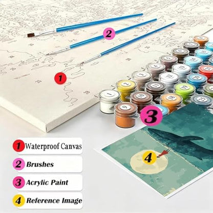 GEMFAMILY DIY Paint by Numbers Kit for Adults,Whale Moon Paint by Number Kit on Canvas for Beginners Home Wall Decor Printed Art Quality Canvas Acrylic Paints Crafts Art Kits 16 X 20 Inch - Image 6