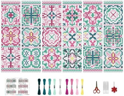 BEUNITONE Cross Stitch Bookmark Kits 6 Pcs Variegated Flowers DIY Bookmarks Cross Stitch Set for Adults Beginners Hand Embroidery Set Traditional Decorative Patterns Craft Kits for Gifts 8''x2.4'' by BEUNITONE