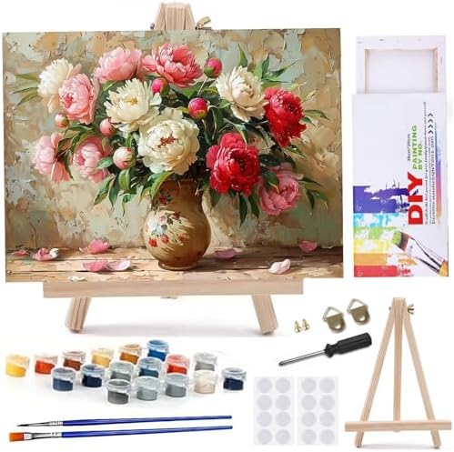 MaiMMaledy Paint by Numbers Kit for Adults Beginners 8Wx12L inch Canvas Pictures with Framed Drawing Painting Works with Wooden Triangle Easel Acrylic Pigment Vase-B by MaiMMaledy