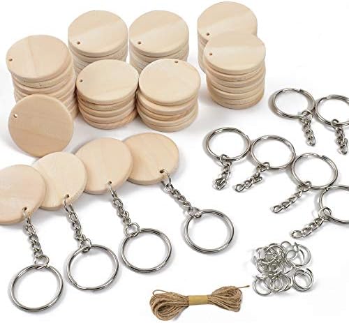 Luckforest 50Pcs Natural Wood Slices, 1.38 inch Unfinished Wood Sign, Unfinished Log Discs Wooden Circles with 50 pcs Key Rings for DIY Crafts Christmas Decorations Ornaments by Luckforest