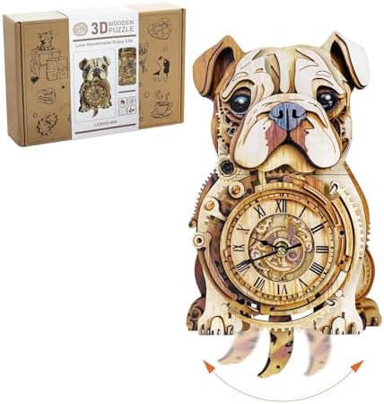 Kosmickiss 3D Puzzles for Adults, Wooden Bulldog Wall Clock Model Kits by KOSMICKISS