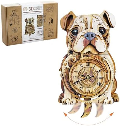 Kosmickiss 3D Puzzles for Adults, Wooden Bulldog Wall Clock Model Kits by KOSMICKISS