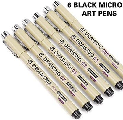 Muchcute Micro Fineliner Drawing Art Pens: 6 Black Artist Supplies Adults - Image 3