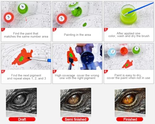 TUMOVO Dragon Eye Framed Paint by Numbers for Adults, Animal Paint by Numbers Kit for Beginner, DIY Acrylic Paint by Numbers Kits on Canvas, Eye Oil Painting Kits Drawing Paintwork 16"x20" - Image 4