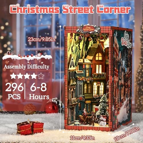 DIY Miniature House Kit, Mini House Building Kit, DIY Book Nook Kit, Tiny Model House for Adults to Build, Beginner 3D Wooden Book Nook, for Family Friends (Christmas Corner) - Image 3