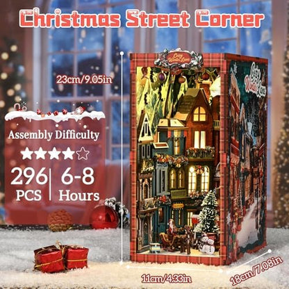 DIY Miniature House Kit, Mini House Building Kit, DIY Book Nook Kit, Tiny Model House for Adults to Build, Beginner 3D Wooden Book Nook, for Family Friends (Christmas Corner) - Image 3