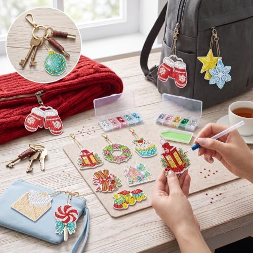 LAKEQUILL Festive Holiday 12 Pcs 5D Diamond Painting Keychain Kit - Image 2