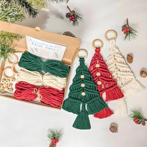 Macrame Kit for Beginners with Step by Step Video Tutorials DIY Christmas Tree Wall Hanging Craft Kit for Adults Kids Family Festive Holiday Activity Creative Boho Home Decor Unique Gift Idea (A) by Unknown
