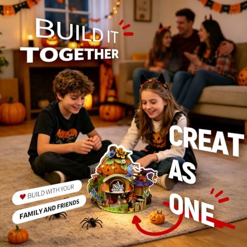 Insgen DIY Miniature Dollhouse Kit, Pumpkin Booknook Model Set with Lights - Image 6