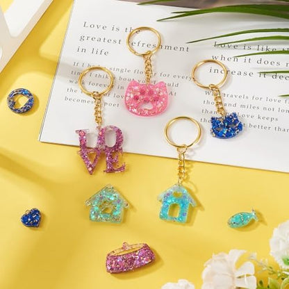 Pet Tag Silicone Mold DIY Keychain Silicone Molds Kit Pet Home Love Heart Cat Puppy Bowl Resin Casting Molds & 10Pcs Key Rings 30Pcs Jump Rings for DIY Keychain Collar Earring Jewelry Making - Image 3