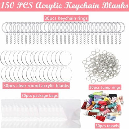 150 PCS Acrylic Keychain Blanks, 2" Acrylic Blank Keychains for Crafting - Image 2