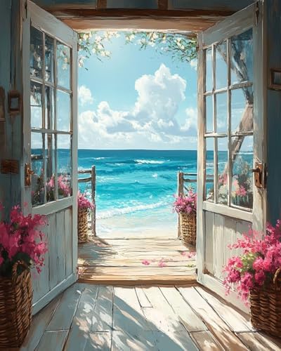 MBNTJHT DIY Scenery Paint by Numbers Kit for Adults on Canvas,Landscape Beach Digital Oil Painting Kit for Adults Beginner,Easy Scenery Acrylic Paint by Number Kits for Holiday Gifts 16X20 Inch. by MBNTJHT
