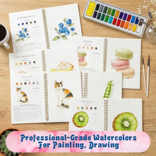 Watercolor Workbook 4 Pack,Water Colors Paint Adult Set for Beginner with Step by Step,Relaxing & Easy to Paint Water Coloring Book with 24 Colors,Perfect for Gifting to Creativity & Joy for Adults - Image 5