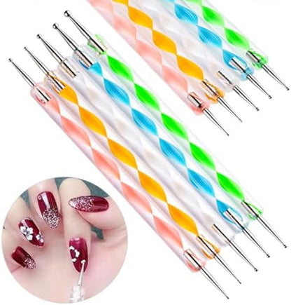 Nail Dotting Tools Kit - 10 Pcs, 5 Double-end Tools, 5 Nail Liner Brushes - Image 2