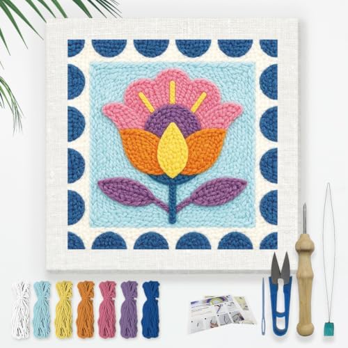 Doodlream Color Tulip Punch Needle Kit for Beginner 9.4"x9.4" by Doodlream