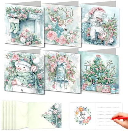 LSQFS DDGYP 6Pcs Christmas Diamond Painting Paper Cards Kit with Envelopes by LSQFS