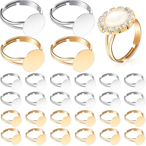 Herdear 40pcs Adjustable Blank Rings 12mm Base, Silver, Gold by Herdear