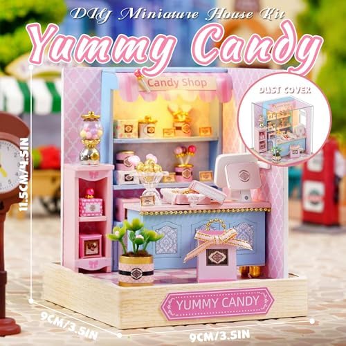 Kisoy Dollhouse Miniature with Furniture Kit, DIY 3D Wooden DIY House Kit with Dust Cover,Handmade Tiny House Toys for Teens Adults Gift (Yummy Candy) - Image 2