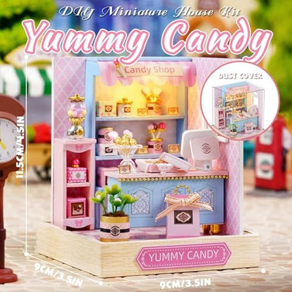 Kisoy Dollhouse Miniature with Furniture Kit, DIY 3D Wooden DIY House Kit with Dust Cover,Handmade Tiny House Toys for Teens Adults Gift (Yummy Candy) - Image 2