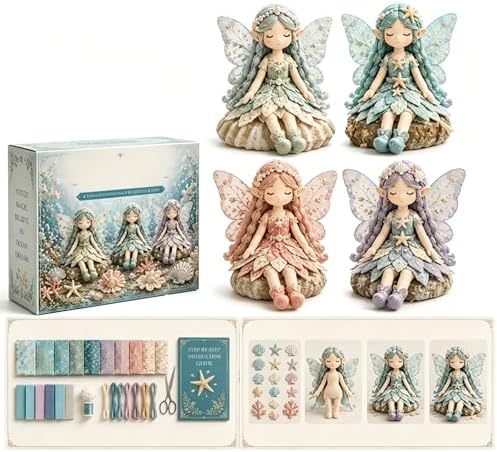 Fairy Patchwork DIY Collection, Flower Fairies Sewing Kit for Adults & Beginners, Make 4pcs Fabric Fairy Dolls with Pre-Cut Materials, Handmade DIY Craft Gift & Home Decor (Ocean Fairies) by Unknown