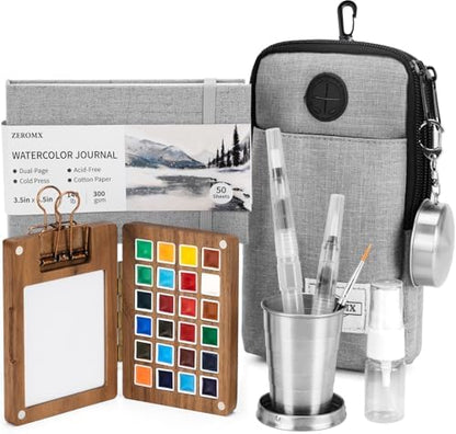 Mini Watercolor Paint Set, 24 Colors Travel Watercolor Set by ZEROMX