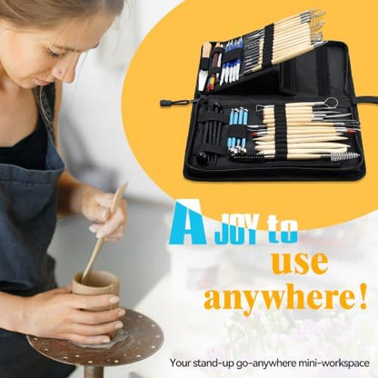 ISSEVE 43Pcs Pottery Clay Sculpting Tools Set with Stand-Up Organizer Bag - Image 3