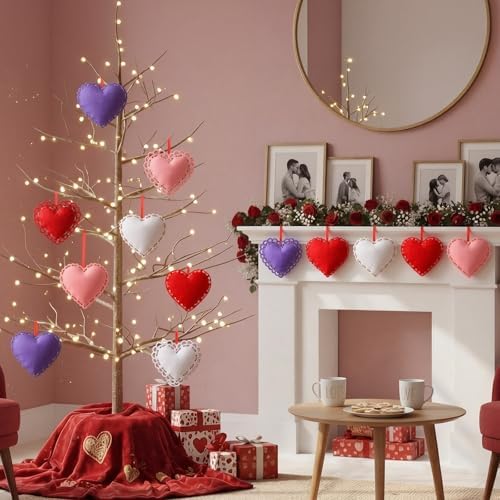 Soulchen 16 Sets Valentines Day Hearts Felt Craft Kits Large 5.9 Inch Felt Heart Hanging Ornament with Filling Cotton Rope for DIY Crafts Wall Decorations Valentine's Day Wedding DIY Craft Supplies - Image 6