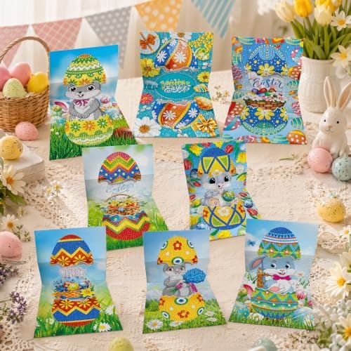 8PCS Easter Egg DIY Greeting Card Kits with Envelopes Diamond Art Greeting Cards Diamond Art Cards Kits for Adults DIY Crafts Family Friend Gifts - Image 2