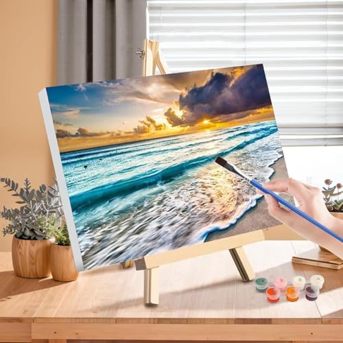 Beach Paint by Numbers for Adults with Framed Canvas - with Wooden Easel - Image 3