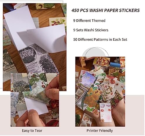 9 Sets 450 Sheets Washi Stickers for Journaling, Plants Fruit Flowers Butterfly Shell Boho Stickers Vintage Aesthetic Scrapbook Sticker for Bullet Journal Art Diary Card Craft Gifts Planner Notebook - Image 5