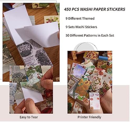 9 Sets 450 Sheets Washi Stickers for Journaling, Plants Fruit Flowers Butterfly Shell Boho Stickers Vintage Aesthetic Scrapbook Sticker for Bullet Journal Art Diary Card Craft Gifts Planner Notebook - Image 5