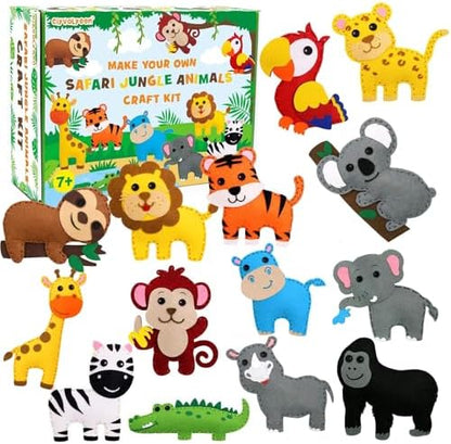 CiyvoLyeen Kids Sewing Kit Crafts – DIY Safari Jungle Animals Felt Plush Ornaments Sewing Set for Girls & Boys Ages 7–12, Beginner Craft Kit Set of 14 by CiyvoLyeen