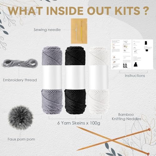 Syhood Knitting Kit for Adults Beginners 6 Yarns Bamboo Needles Faux Pom - Image 2