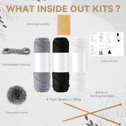Syhood Knitting Kit for Adults Beginners 6 Yarns Bamboo Needles Faux Pom - Image 2