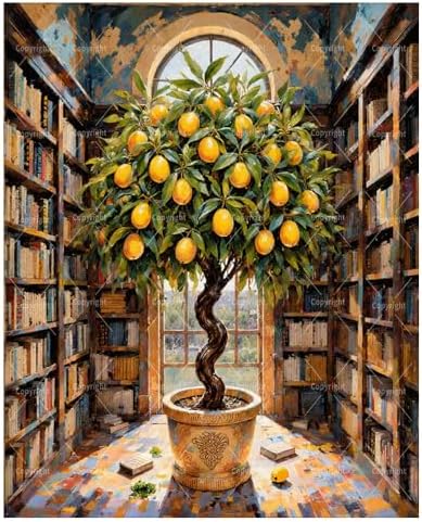 Plant Paint By Numbers Kit For Adults - Diy Lemon Tree In Library Painting On Canvas 16X20 Inches, Acrylic Paint Set, Suitable For Beginners, Wall Decor Art For Home Decoration Or Gifts, Unframed by Unknown