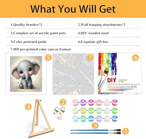 Mowana Elephant Paint by Numbers Kit for Kids Framed, Easy Paint by Number Kits for Adults Beginners with Easel DIY Acrylic Oil Painting Kits for Relaxing, Home Wall Decor and Gift 7.8x7.8inches - Image 3