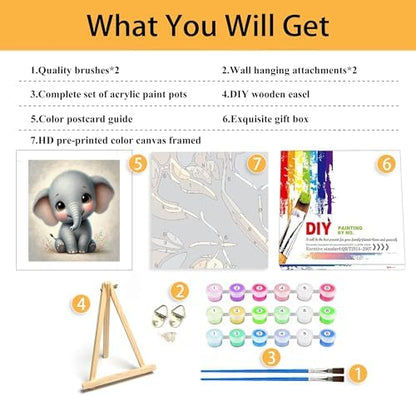 Mowana Elephant Paint by Numbers Kit for Kids Framed, Easy Paint by Number Kits for Adults Beginners with Easel DIY Acrylic Oil Painting Kits for Relaxing, Home Wall Decor and Gift 7.8x7.8inches - Image 3