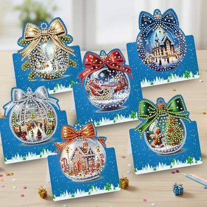 C'eitura 6Pcs DIY Christmas Crystal Ball Diamond Art Painting Crafts Rhinestone Painting Greeting Card Making Kit Postcard for Holiday Christmas New Year Party Favors - Image 3