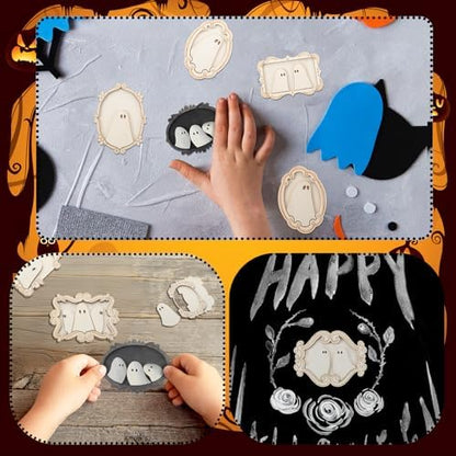 Simgoing 12 Set Adult Halloween Craft, Wood Ghost DIY Frame, Cute Style - Image 6