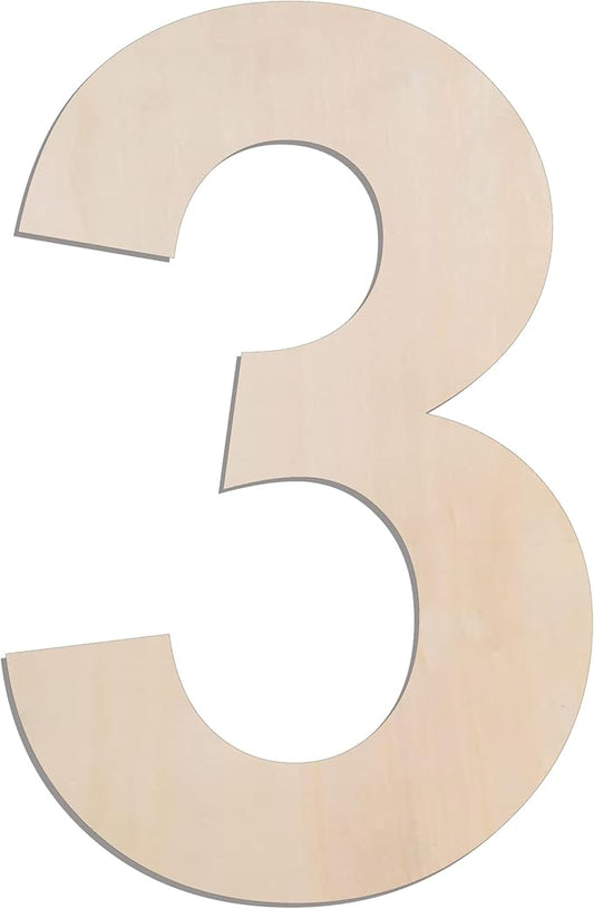 MGTECH 12 Inch Large Wooden Number 3, 1/4 in Thick Big Wood Number for Crafts and Wall Decor