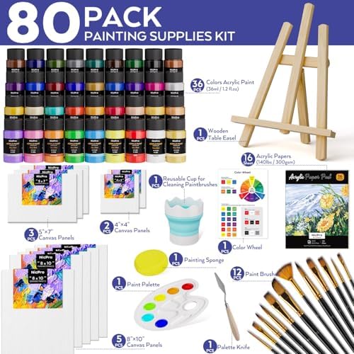Nicpro 80PCS Acrylic Paint Canvas Set for Adults with 36 Paints (36ML) - Image 2