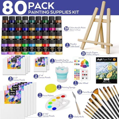 Nicpro 80PCS Acrylic Paint Canvas Set for Adults with 36 Paints (36ML) - Image 2