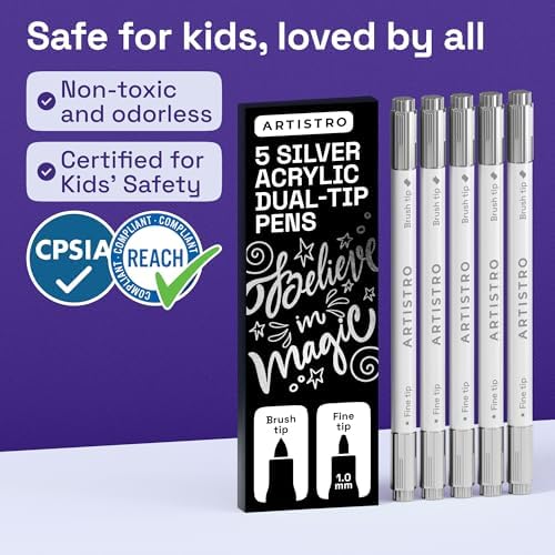ARTISTRO 5 Silver Dual-Tip Acrylic Paint Marker Pens for Drawing - Image 6