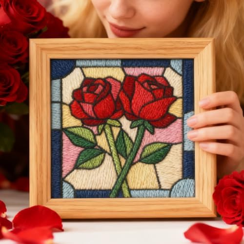 INFUNLY Red Rose Punch Needle Kits for Adults Beginners Flowers Needle Embroidery Starter Kit Floral DIY Punch Needles Kit with Instruction Needles Fabric for Art Crafts Festival Gift Home Decor - Image 7