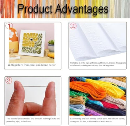 Flower Stamped Cross Stitch Kits for Adults Beginners with Wooden Frame - Image 5