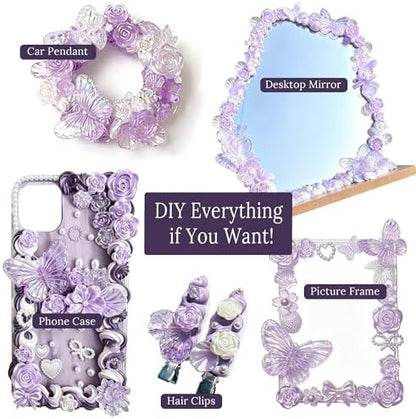 Purple Whipped Cream Glue Handmade Set, Ideal for Miniature, Jewelry & DIY Phone Cases, with 3 Decoden Cream, 6 Tips, Pearl& Resin Packs (Purple/Pearl) - Image 3